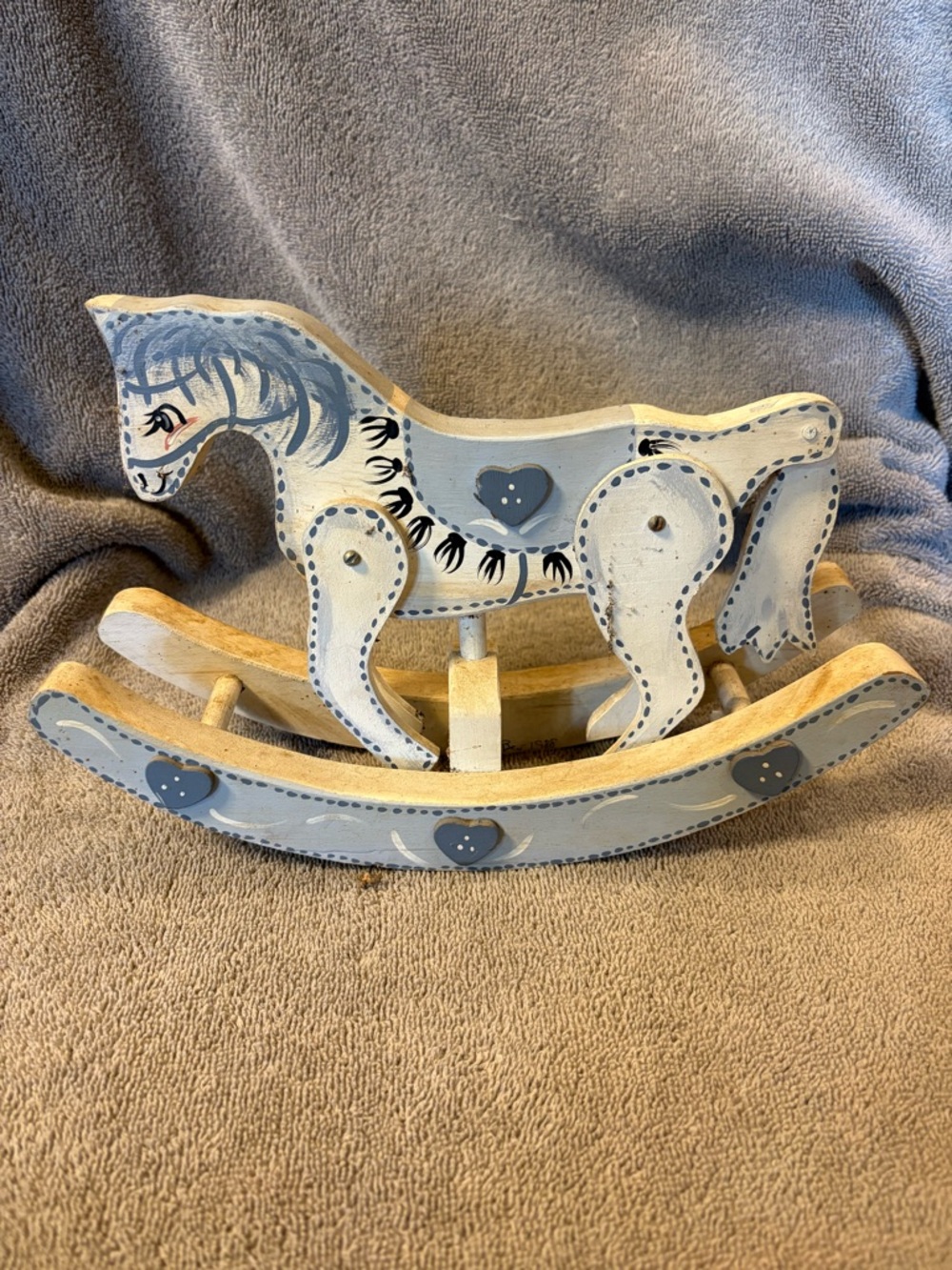 Small Wooden Blue/White Handmade Rocking Horse, Home Decor